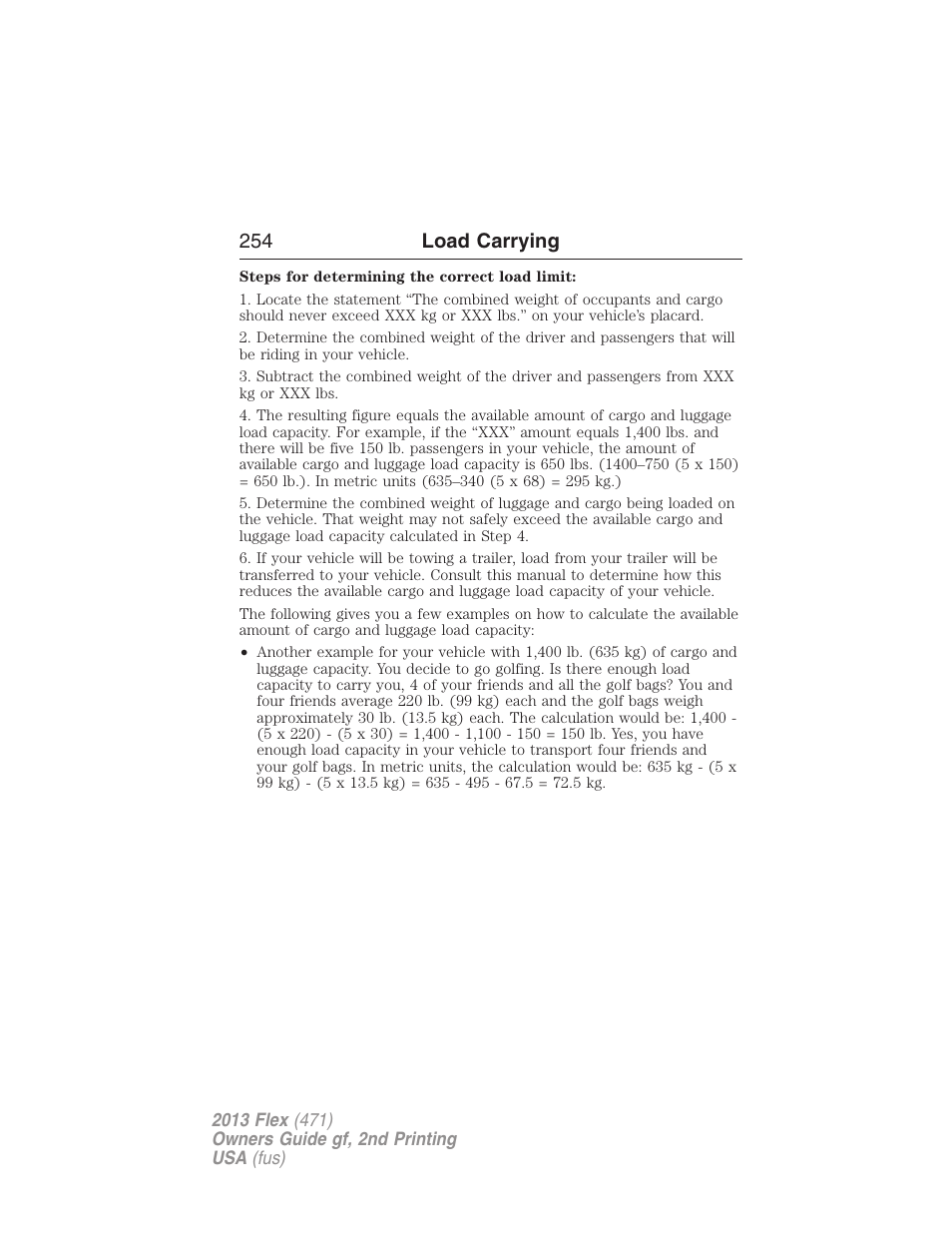 254 load carrying | FORD 2013 Flex v.2 User Manual | Page 254 / 535