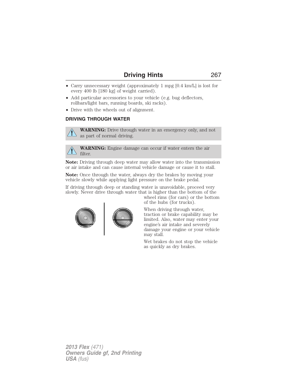 Driving through water, Driving hints 267 | FORD 2013 Flex v.2 User Manual | Page 267 / 535