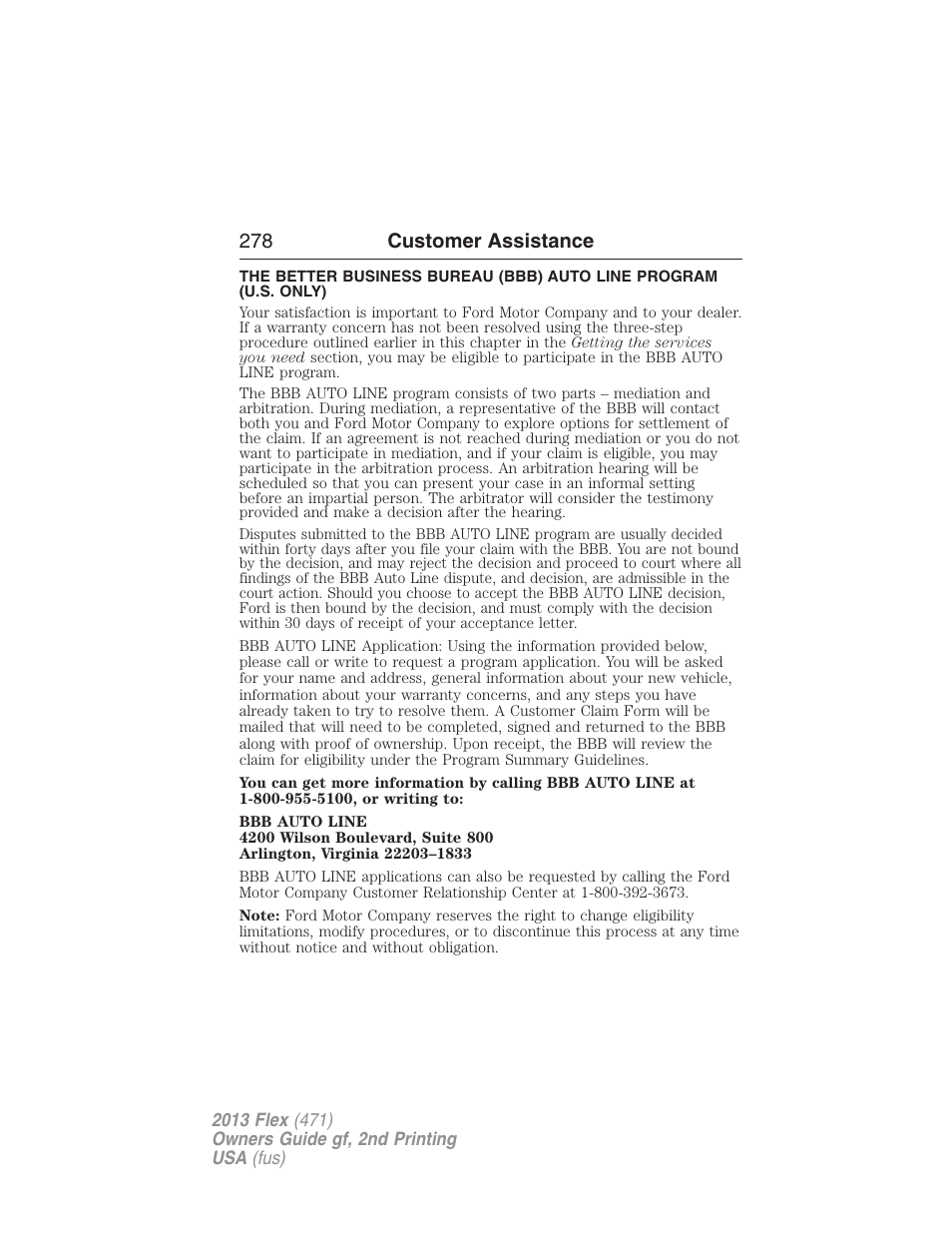 278 customer assistance | FORD 2013 Flex v.2 User Manual | Page 278 / 535