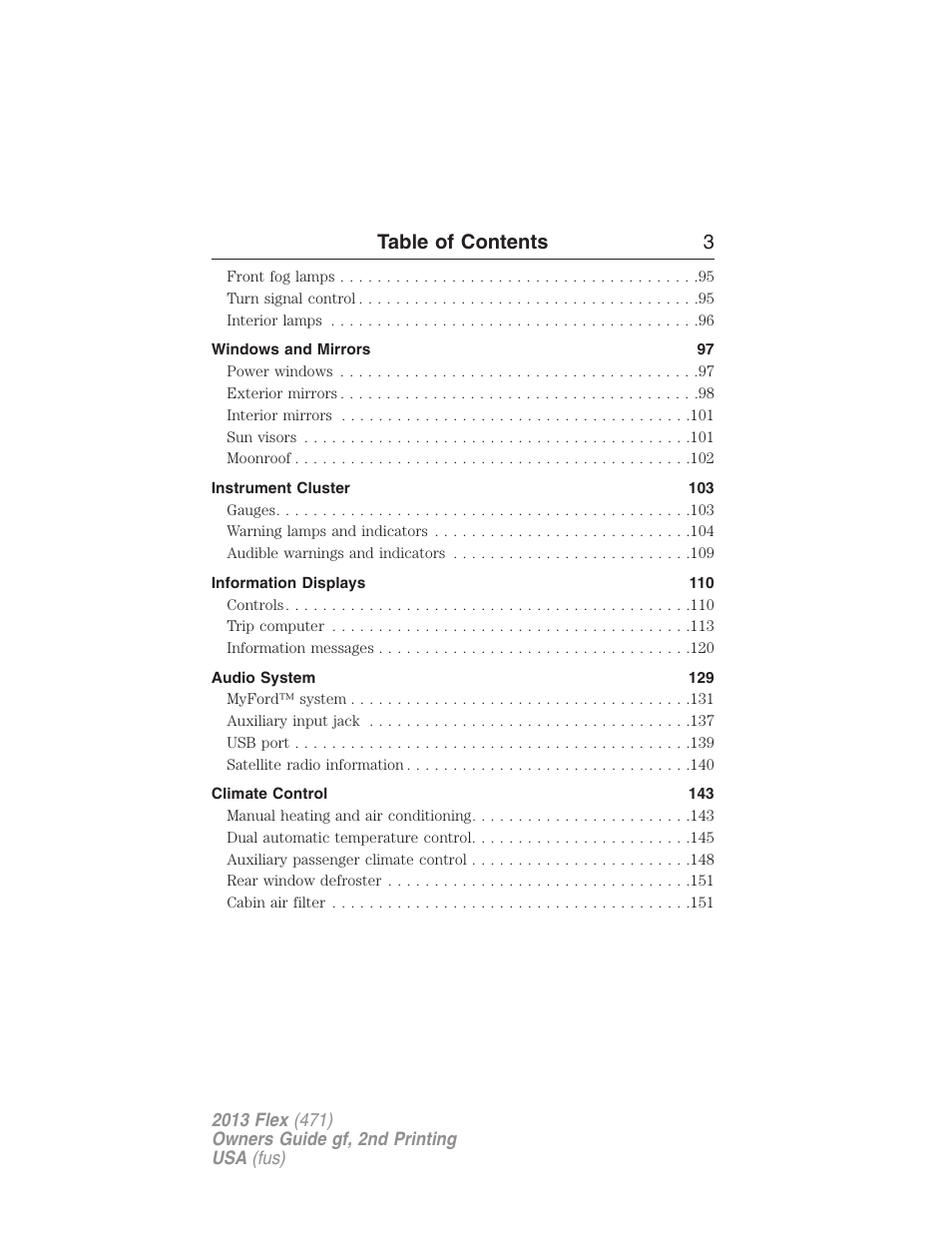 Table of contents 3 | FORD 2013 Flex v.2 User Manual | Page 3 / 535