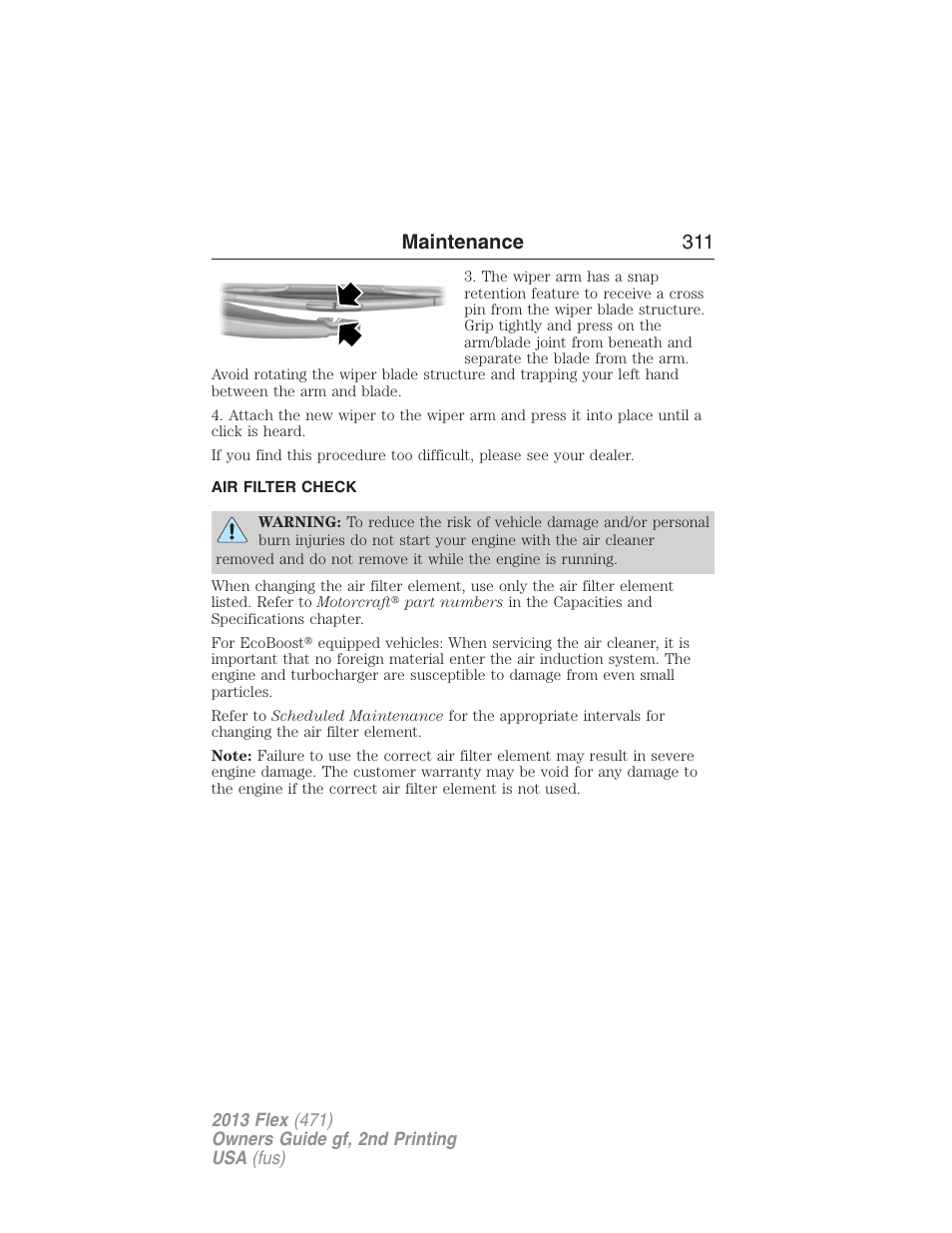 Air filter check, Air filter(s), Maintenance 311 | FORD 2013 Flex v.2 User Manual | Page 311 / 535