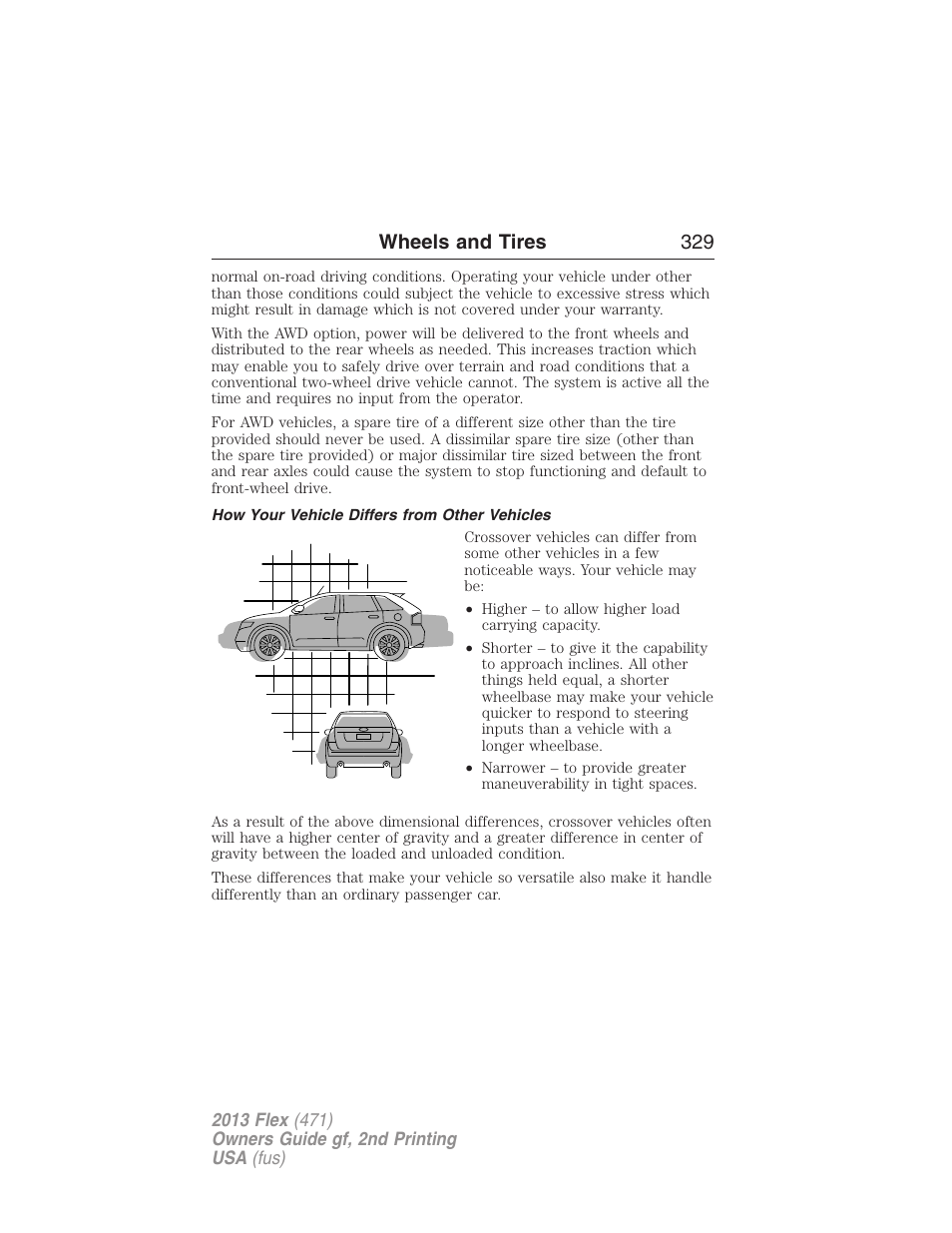 How your vehicle differs from other vehicles, Wheels and tires 329 | FORD 2013 Flex v.2 User Manual | Page 329 / 535