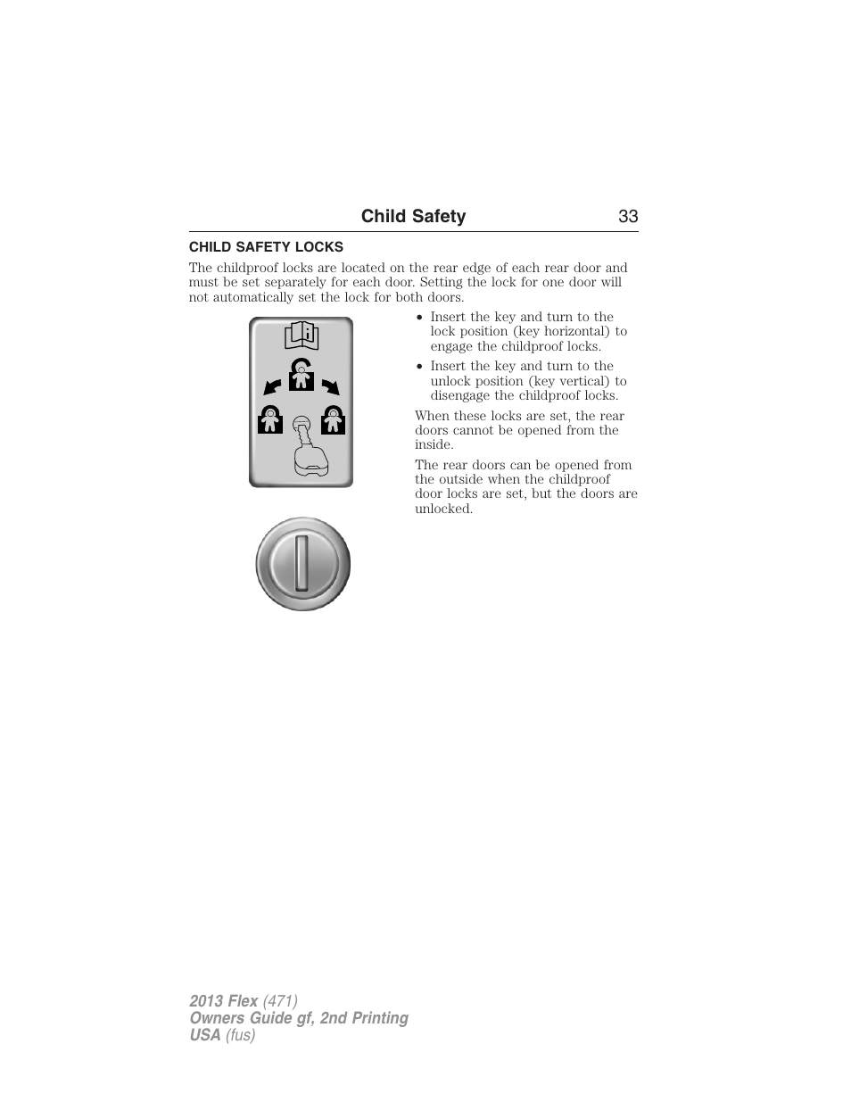 Child safety locks, Child safety 33 | FORD 2013 Flex v.2 User Manual | Page 33 / 535