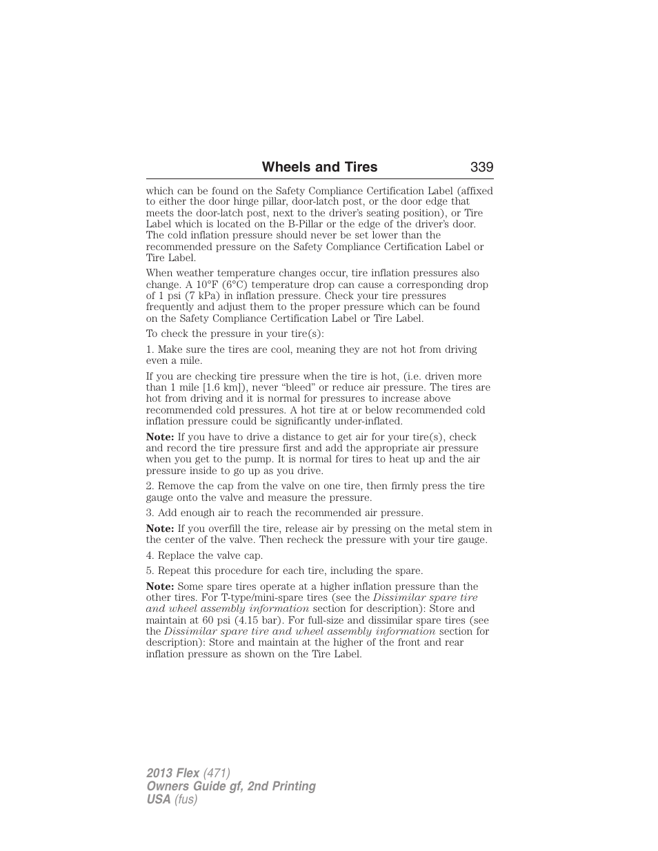 Wheels and tires 339 | FORD 2013 Flex v.2 User Manual | Page 339 / 535
