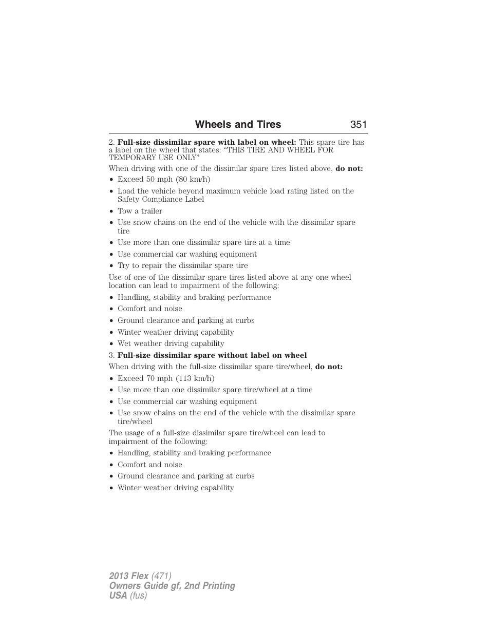 Wheels and tires 351 | FORD 2013 Flex v.2 User Manual | Page 351 / 535