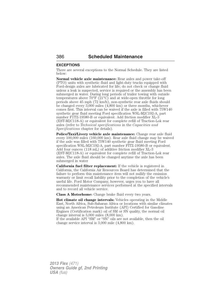 Exceptions, 386 scheduled maintenance | FORD 2013 Flex v.2 User Manual | Page 386 / 535