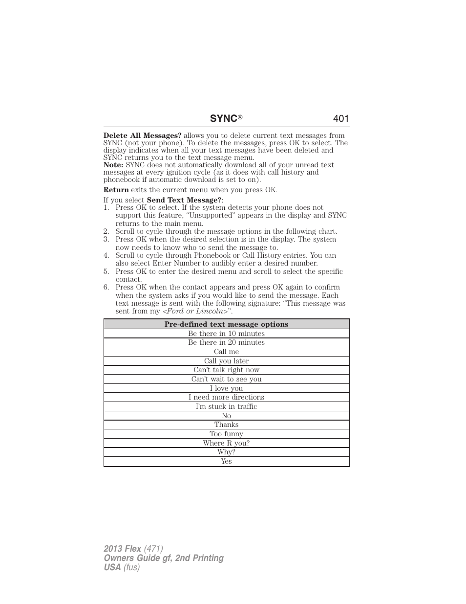 Sync ா 401 | FORD 2013 Flex v.2 User Manual | Page 401 / 535