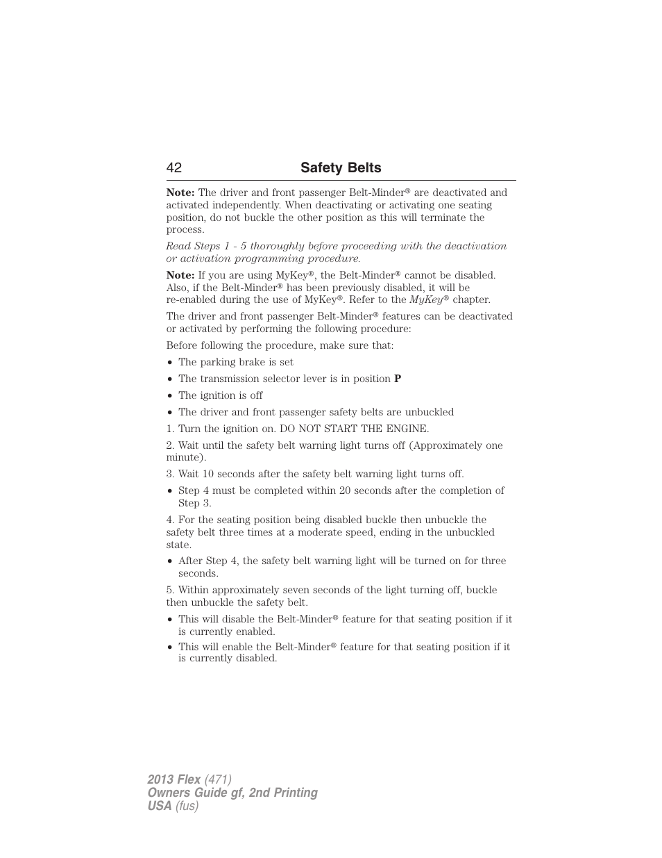 42 safety belts | FORD 2013 Flex v.2 User Manual | Page 42 / 535