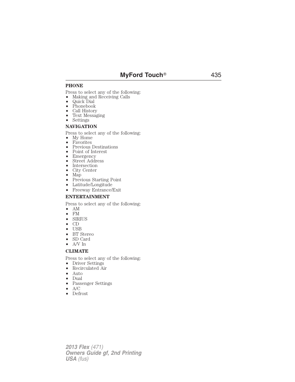 Myford touch ா 435 | FORD 2013 Flex v.2 User Manual | Page 435 / 535
