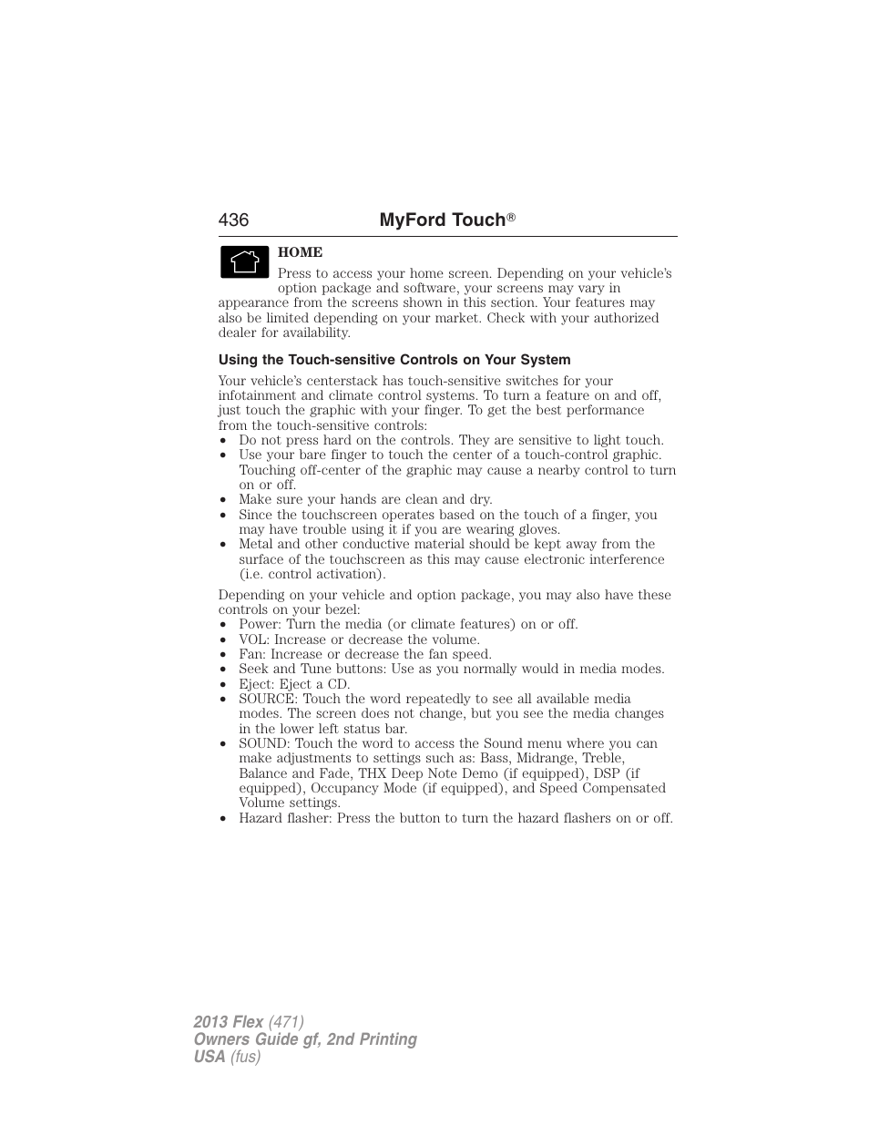 Using the touch-sensitive controls on your system, 436 myford touch | FORD 2013 Flex v.2 User Manual | Page 436 / 535