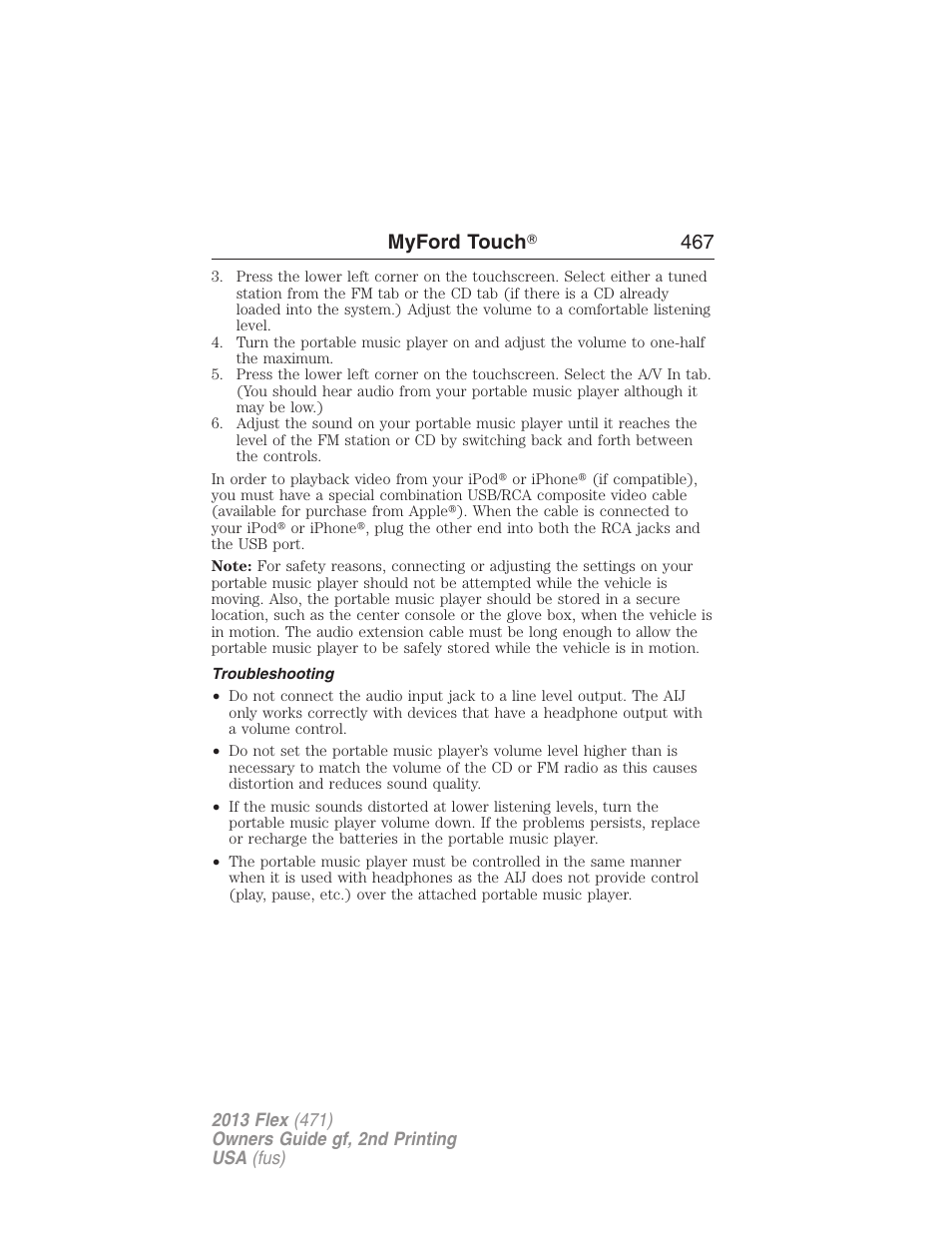 Troubleshooting, Myford touch ா 467 | FORD 2013 Flex v.2 User Manual | Page 467 / 535