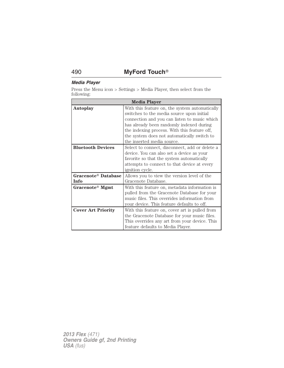 Media player, 490 myford touch | FORD 2013 Flex v.2 User Manual | Page 490 / 535