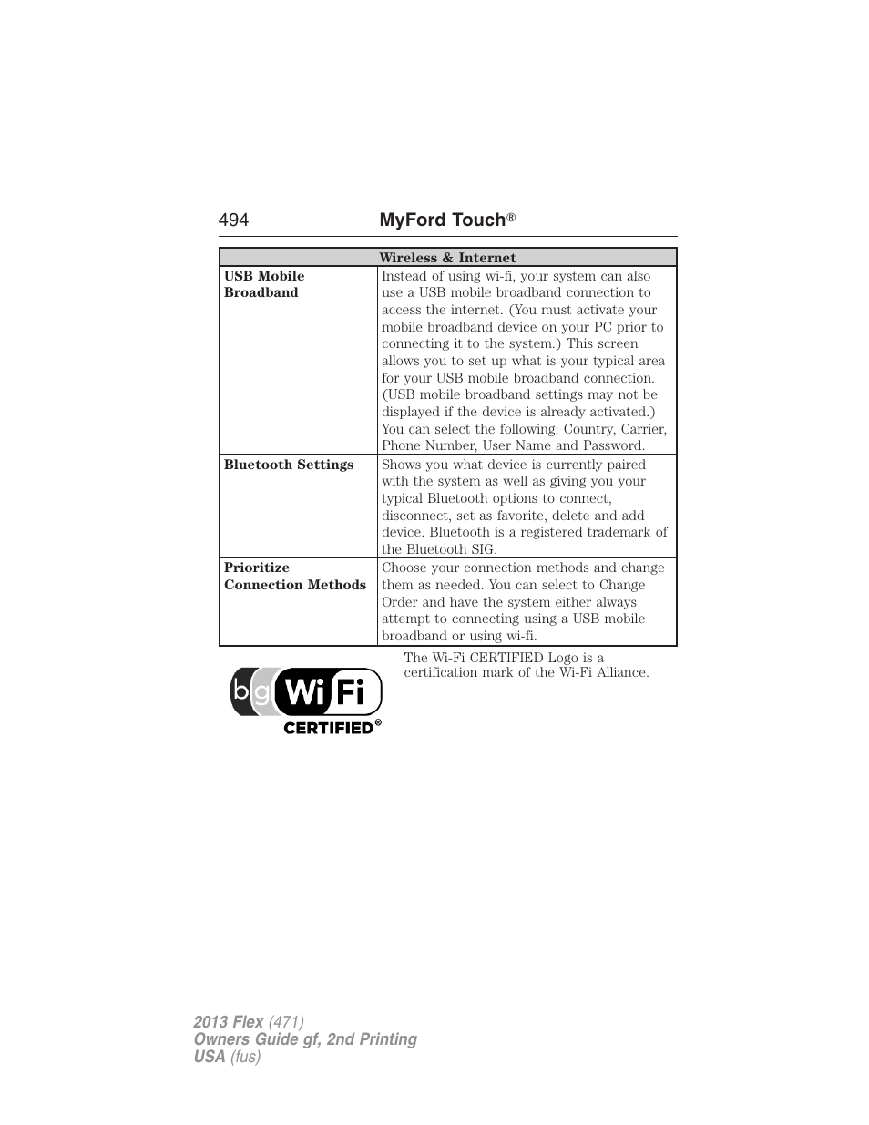 494 myford touch | FORD 2013 Flex v.2 User Manual | Page 494 / 535