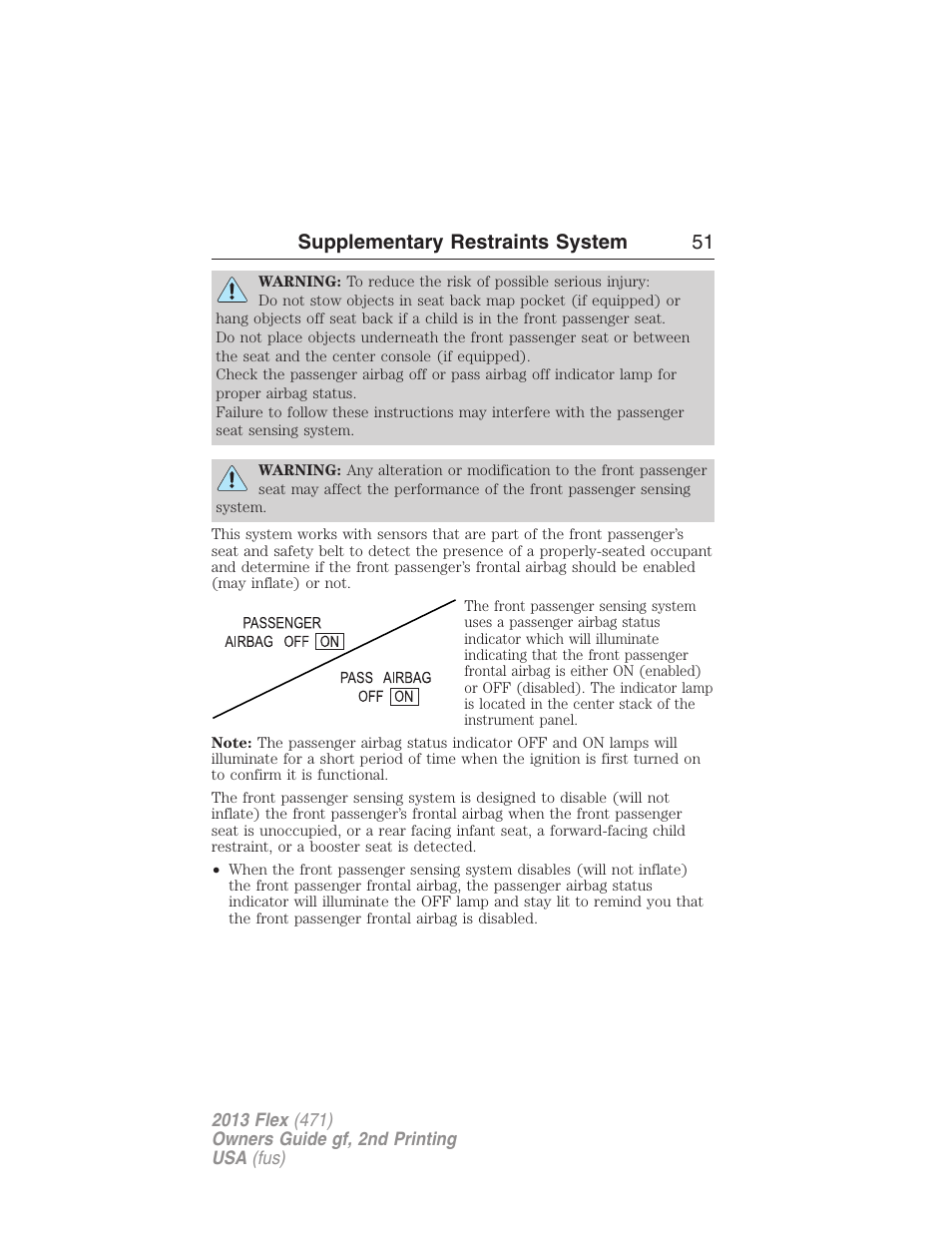 Supplementary restraints system 51 | FORD 2013 Flex v.2 User Manual | Page 51 / 535