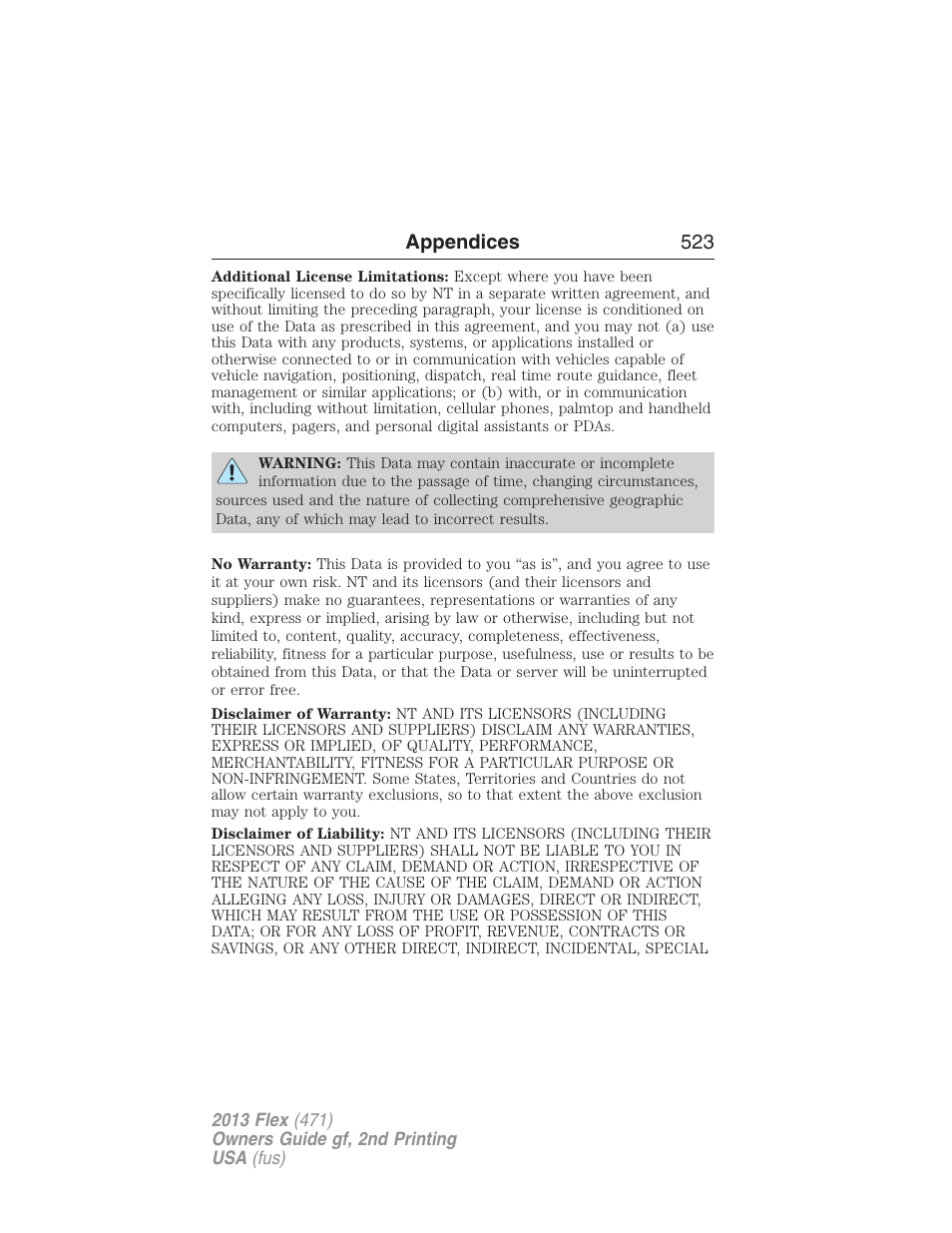 Appendices 523 | FORD 2013 Flex v.2 User Manual | Page 523 / 535