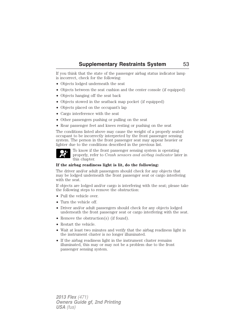 Supplementary restraints system 53 | FORD 2013 Flex v.2 User Manual | Page 53 / 535