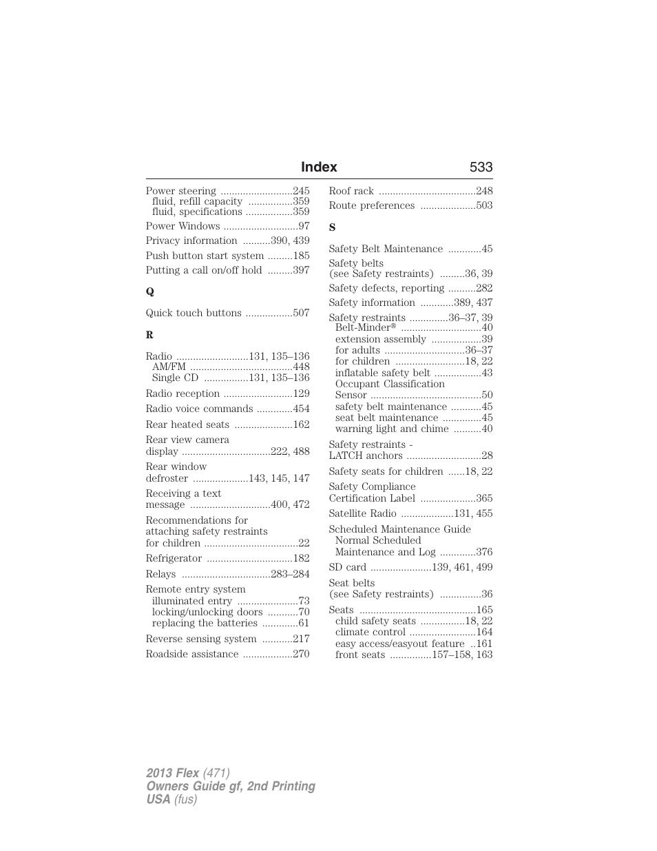 Index 533 | FORD 2013 Flex v.2 User Manual | Page 533 / 535