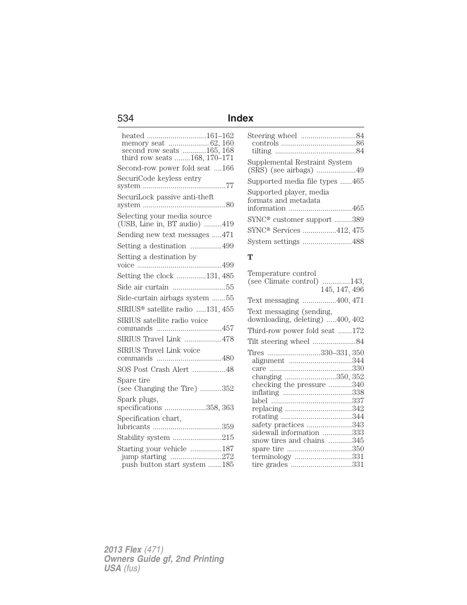 534 index | FORD 2013 Flex v.2 User Manual | Page 534 / 535