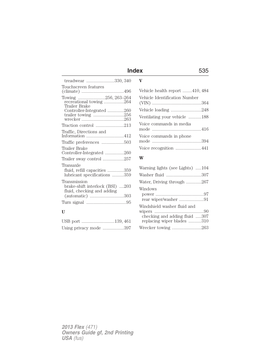 Index 535 | FORD 2013 Flex v.2 User Manual | Page 535 / 535