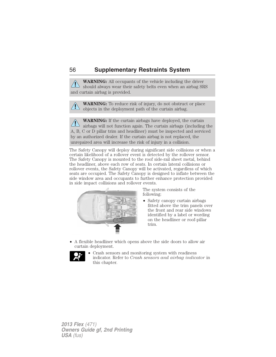 56 supplementary restraints system | FORD 2013 Flex v.2 User Manual | Page 56 / 535