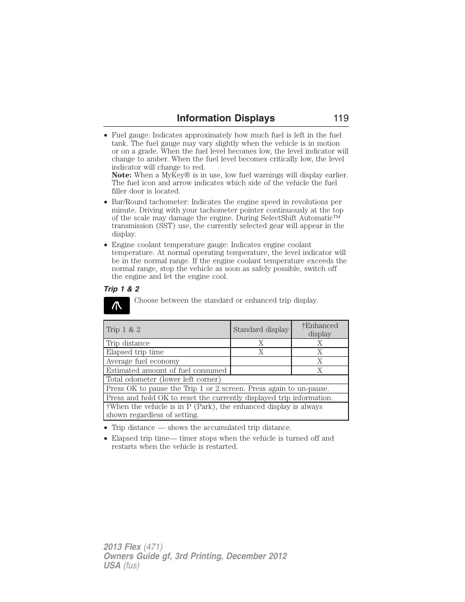 Trip 1 & 2, Information displays 119 | FORD 2013 Flex v.3 User Manual | Page 120 / 547