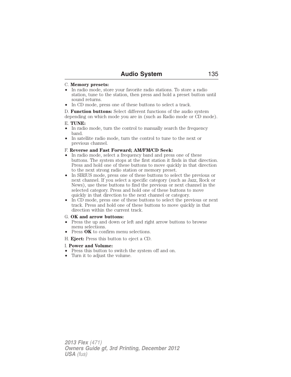 Audio system 135 | FORD 2013 Flex v.3 User Manual | Page 136 / 547