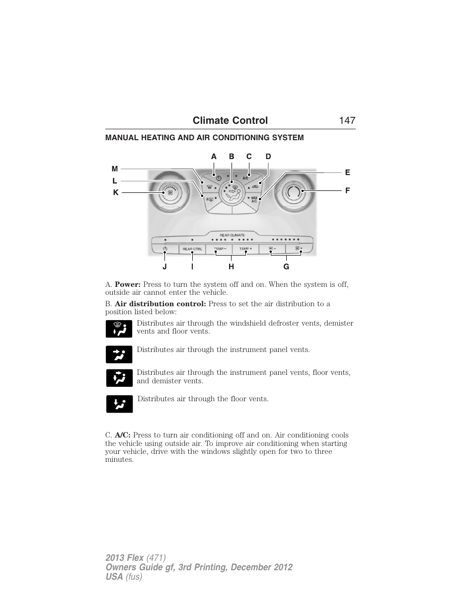 Climate control, Manual heating and air conditioning system, Manual heating and air conditioning | Climate control 147 | FORD 2013 Flex v.3 User Manual | Page 148 / 547