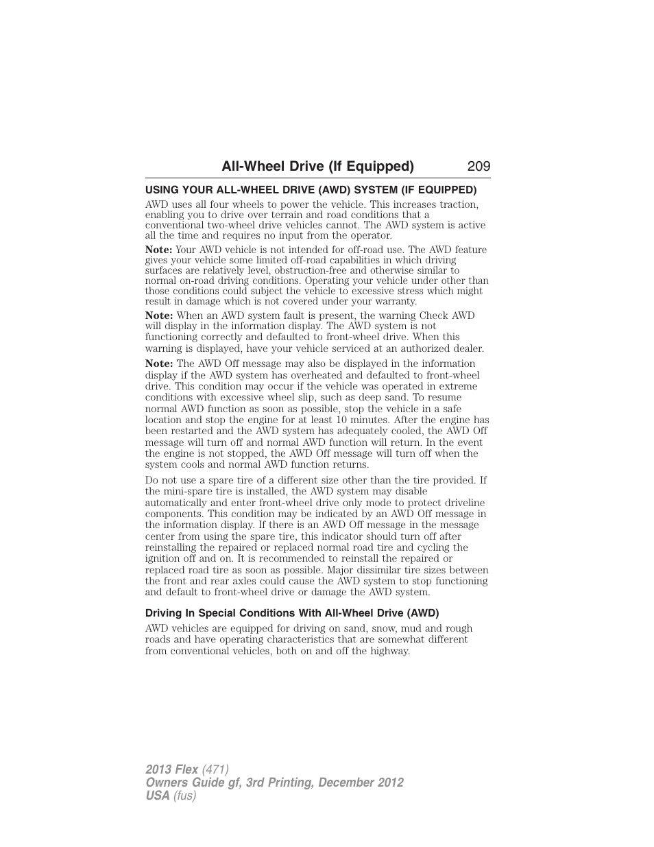 All-wheel drive (if equipped), All wheel drive, All-wheel drive (if equipped) 209 | FORD 2013 Flex v.3 User Manual | Page 210 / 547