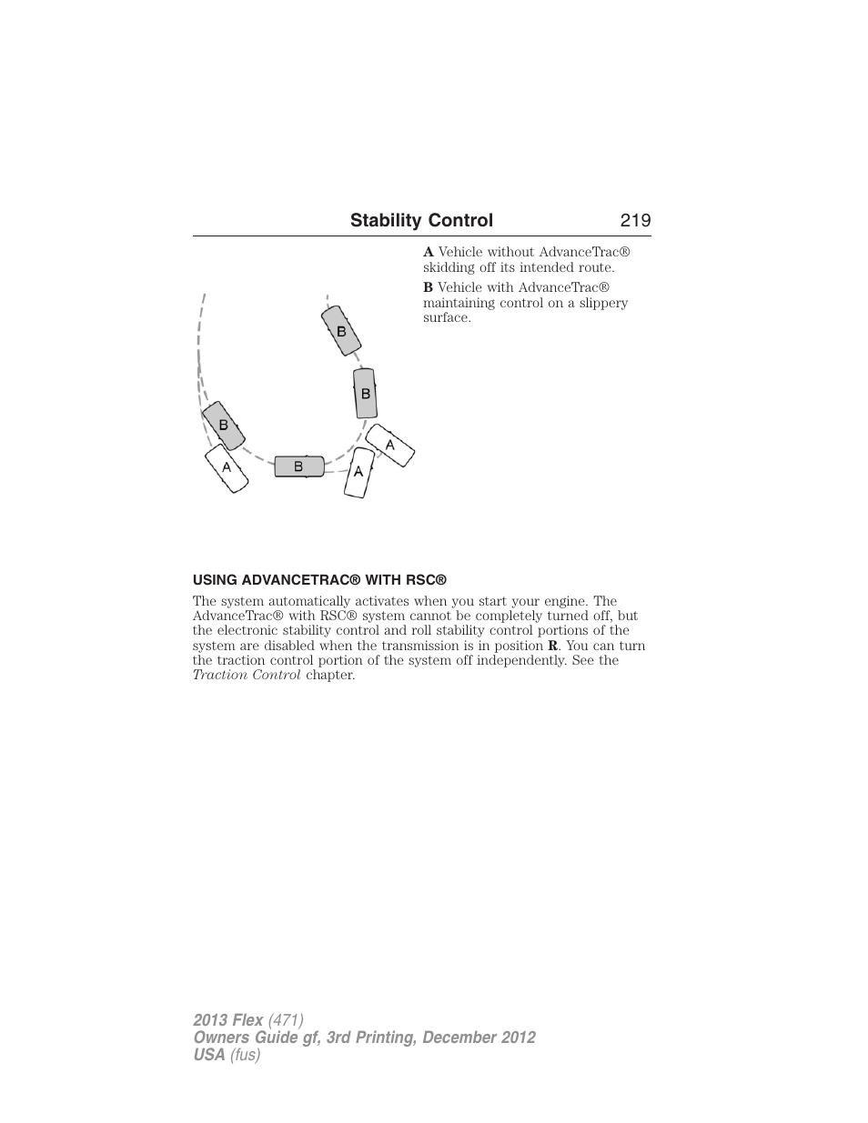 Using advancetrac® with rsc | FORD 2013 Flex v.3 User Manual | Page 220 / 547