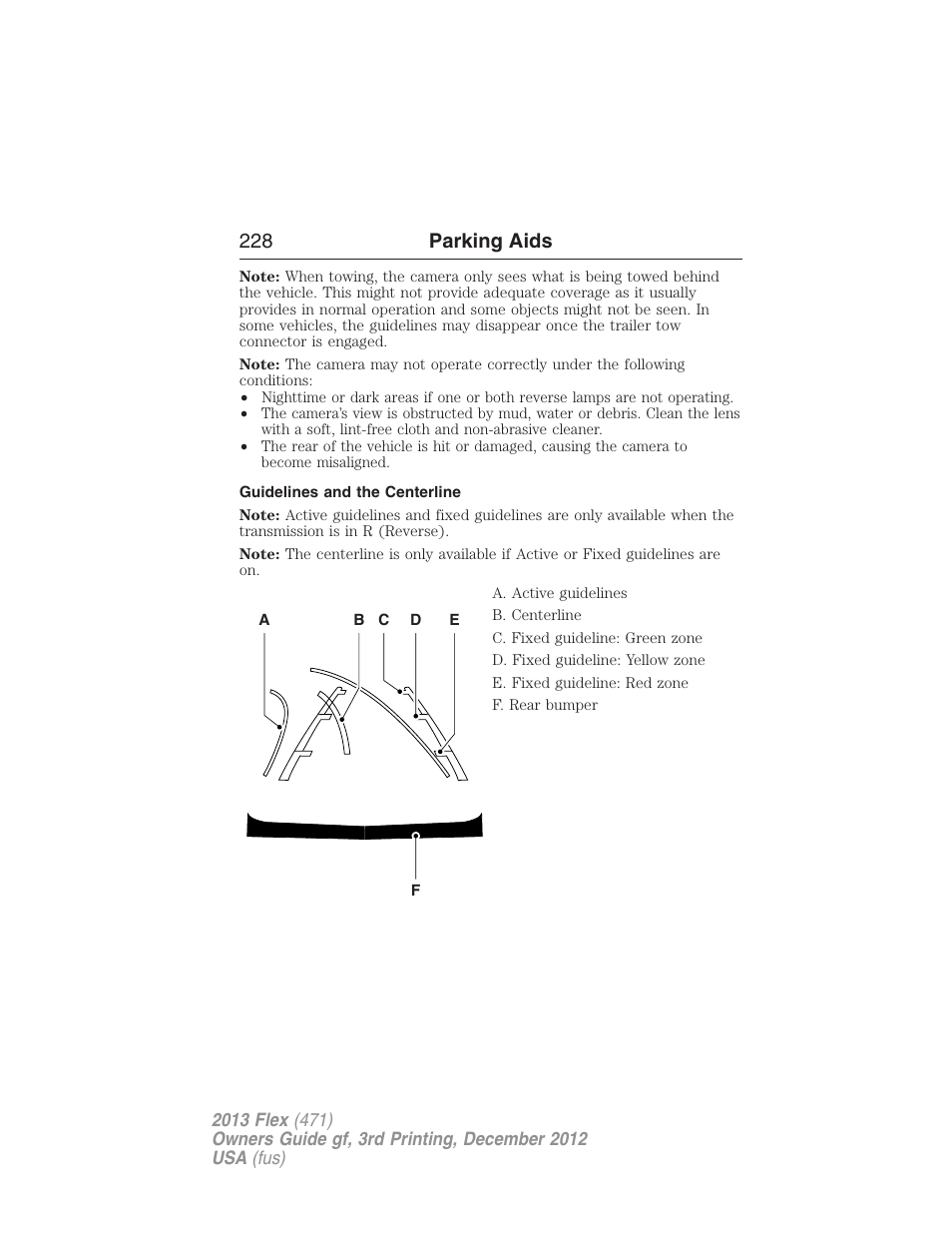 Guidelines and the centerline, 228 parking aids | FORD 2013 Flex v.3 User Manual | Page 229 / 547