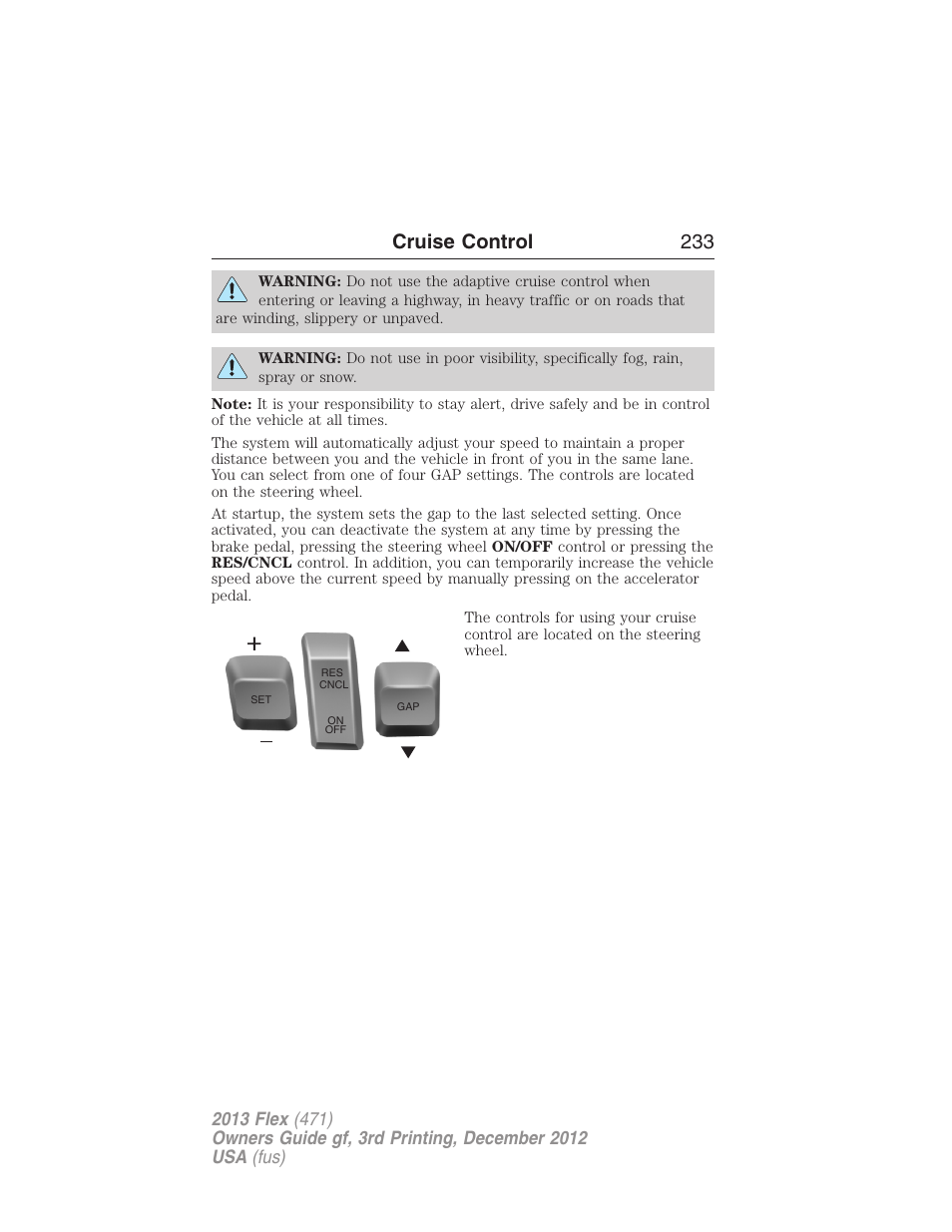 Cruise control 233 | FORD 2013 Flex v.3 User Manual | Page 234 / 547