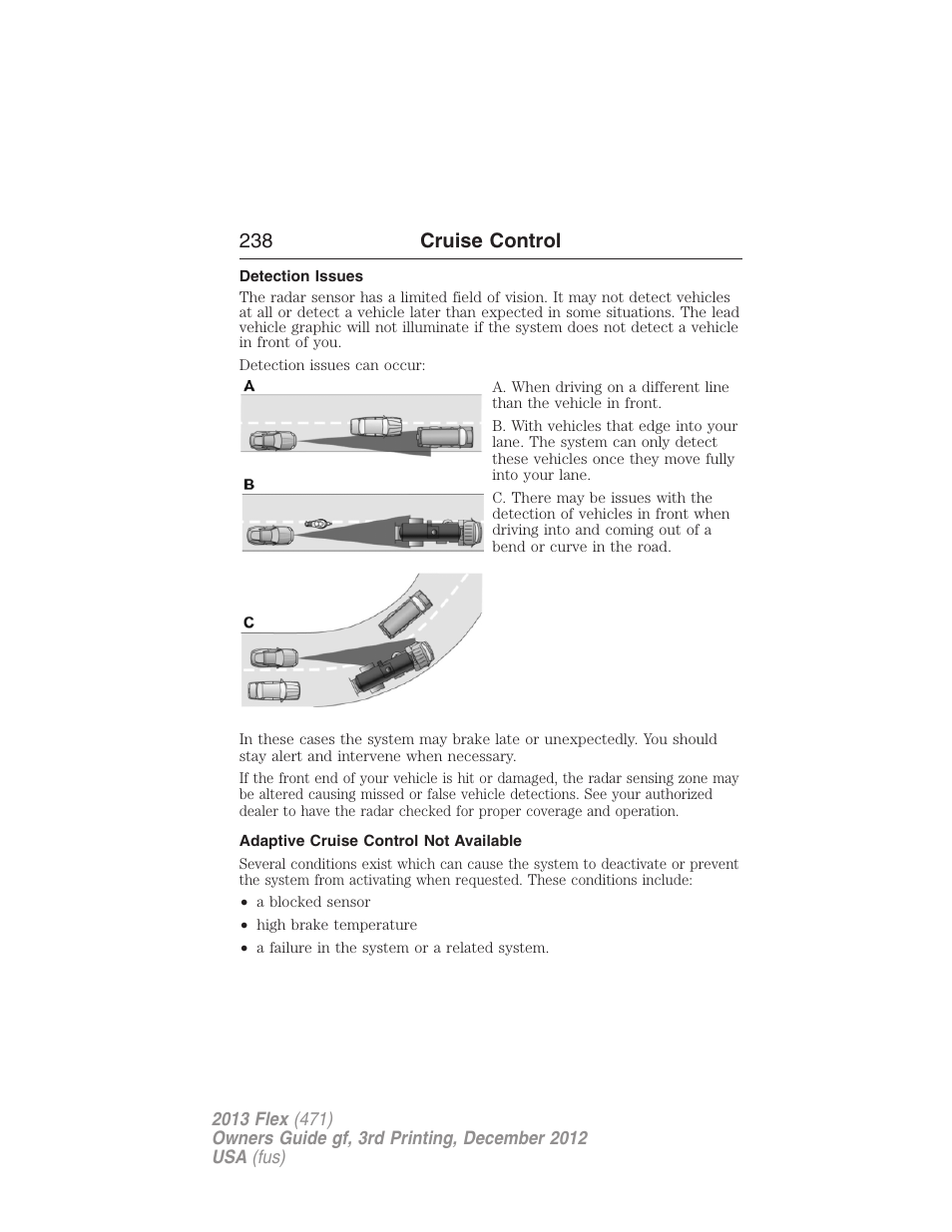 Detection issues, Adaptive cruise control not available, 238 cruise control | FORD 2013 Flex v.3 User Manual | Page 239 / 547