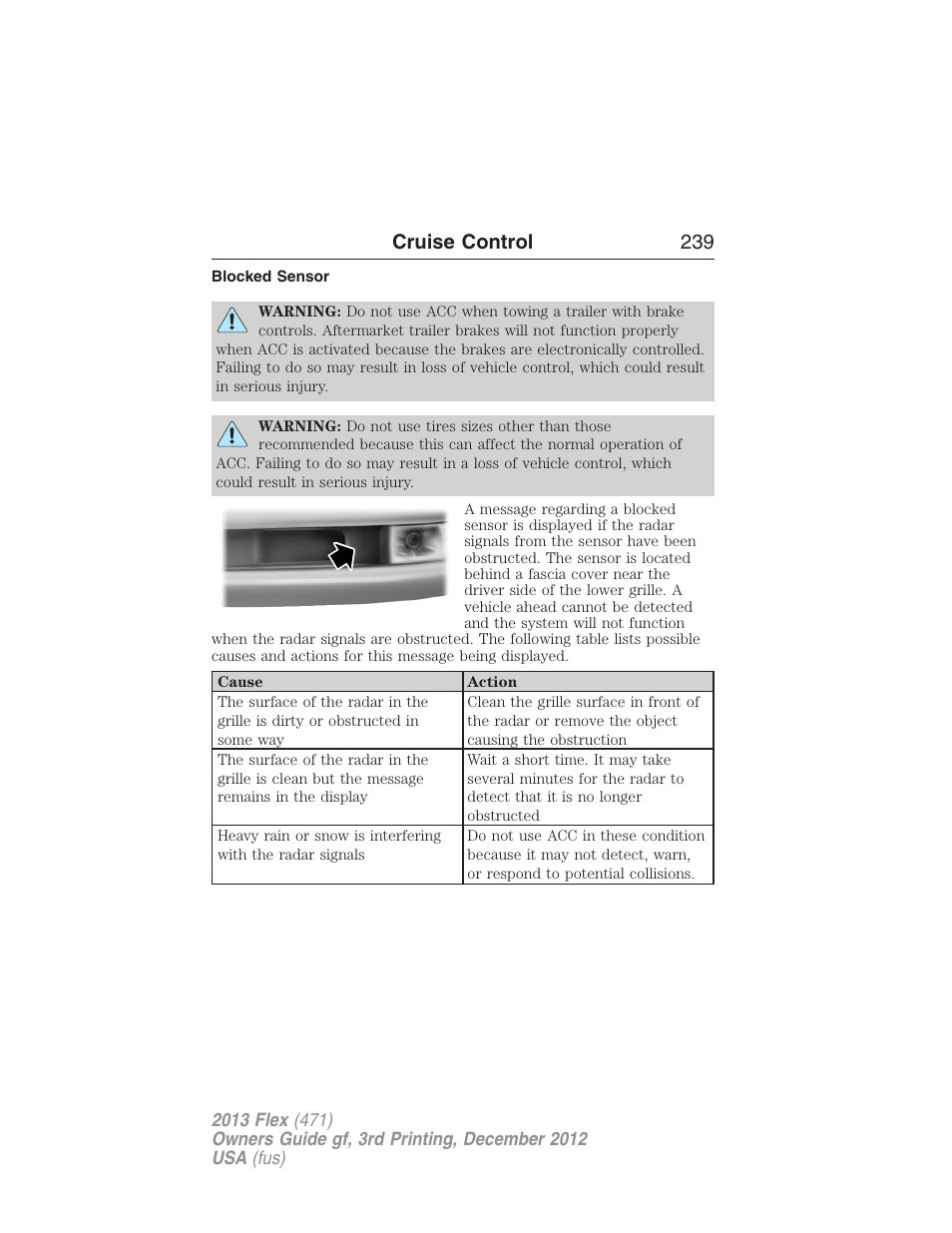 Blocked sensor, Cruise control 239 | FORD 2013 Flex v.3 User Manual | Page 240 / 547