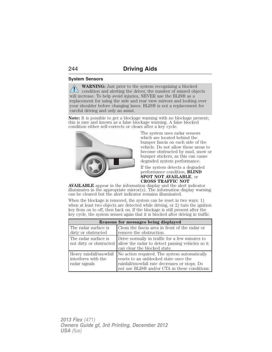 System sensors, 244 driving aids | FORD 2013 Flex v.3 User Manual | Page 245 / 547