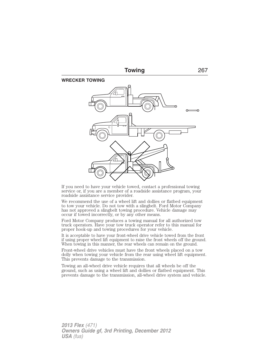 Wrecker towing, Towing 267 | FORD 2013 Flex v.3 User Manual | Page 268 / 547