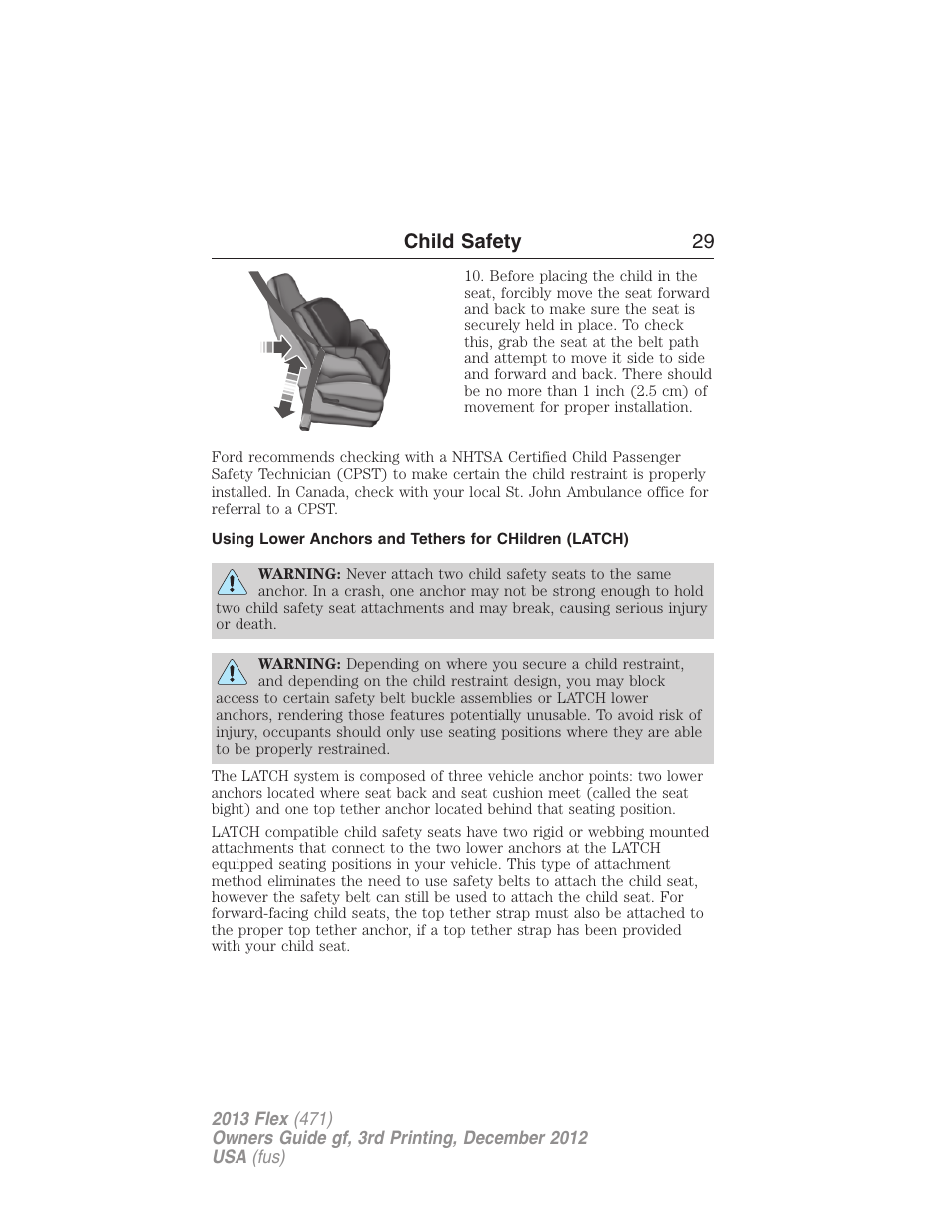 Child safety 29 | FORD 2013 Flex v.3 User Manual | Page 30 / 547