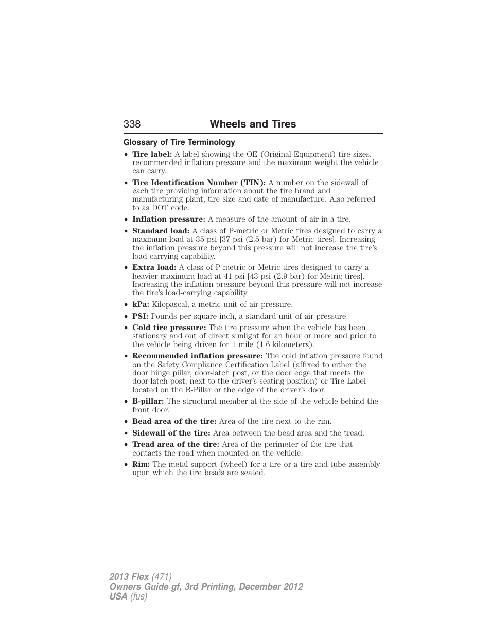 Glossary of tire terminology, 338 wheels and tires | FORD 2013 Flex v.3 User Manual | Page 339 / 547