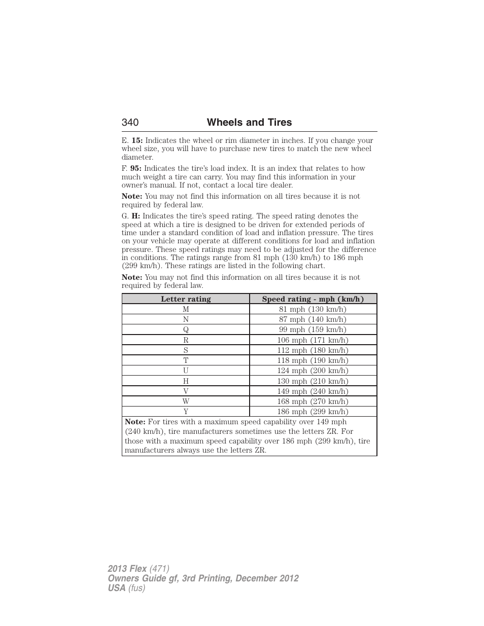 340 wheels and tires | FORD 2013 Flex v.3 User Manual | Page 341 / 547