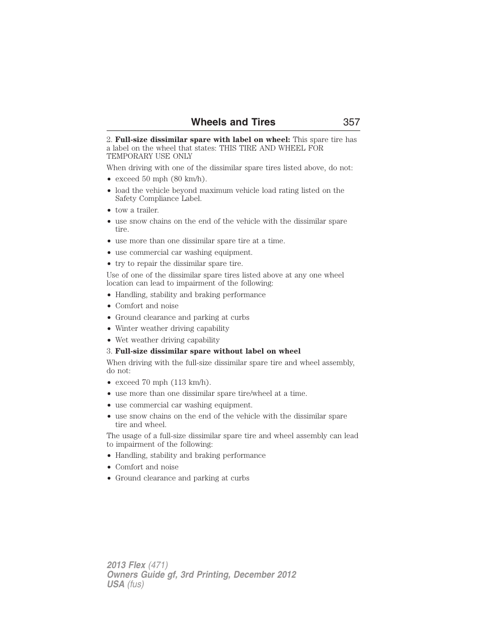 Wheels and tires 357 | FORD 2013 Flex v.3 User Manual | Page 358 / 547