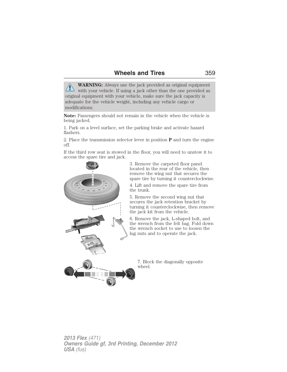 Wheels and tires 359 | FORD 2013 Flex v.3 User Manual | Page 360 / 547