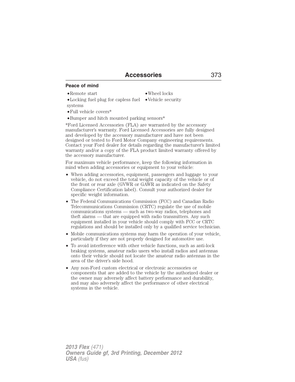 Peace of mind, Accessories 373 | FORD 2013 Flex v.3 User Manual | Page 374 / 547