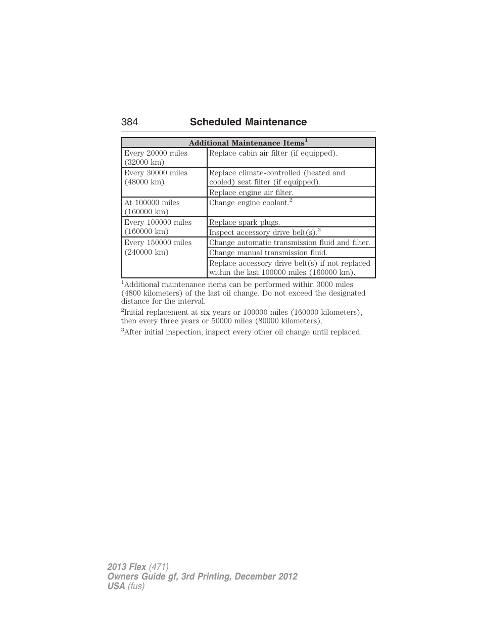 384 scheduled maintenance | FORD 2013 Flex v.3 User Manual | Page 385 / 547