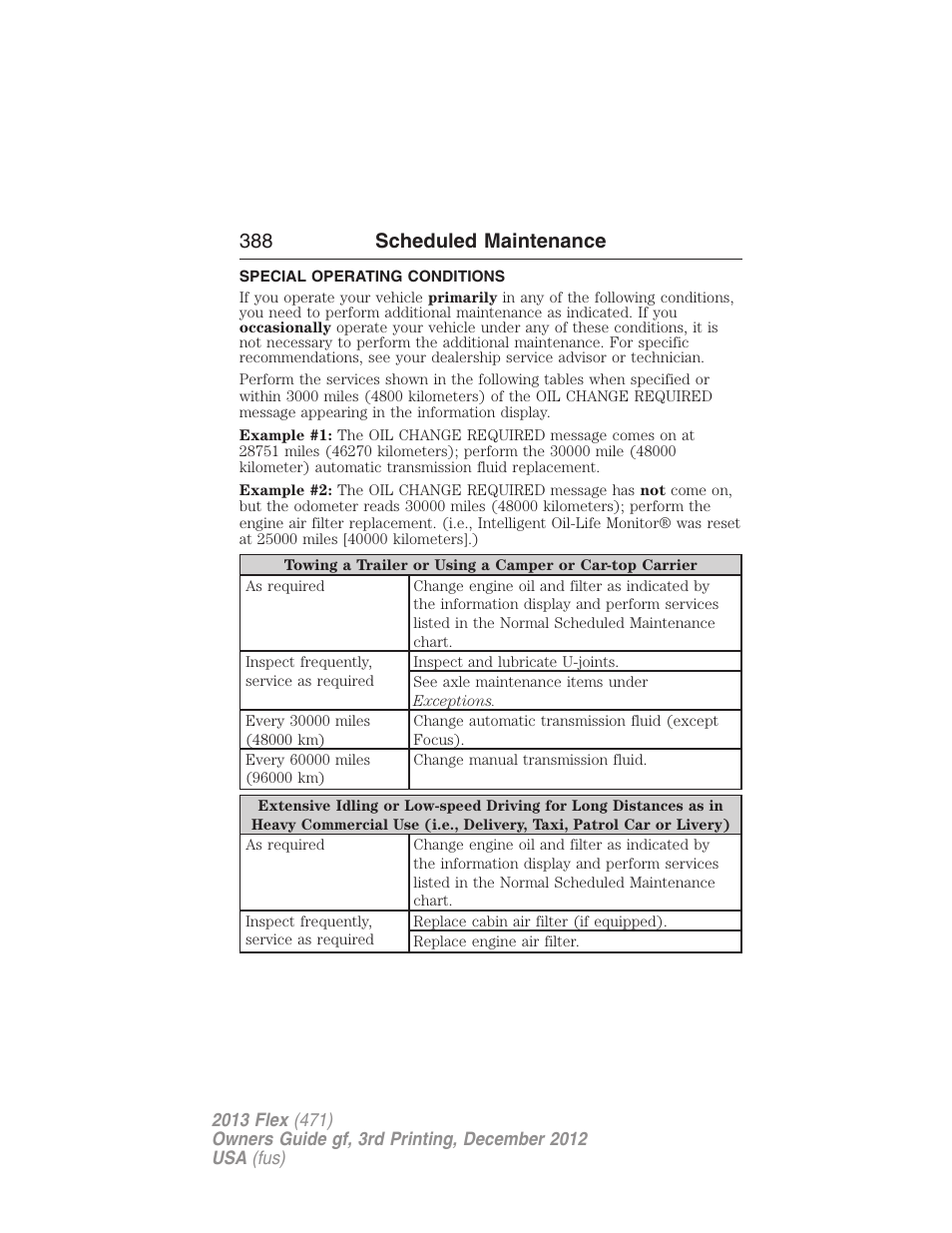 Special operating conditions, 388 scheduled maintenance | FORD 2013 Flex v.3 User Manual | Page 389 / 547