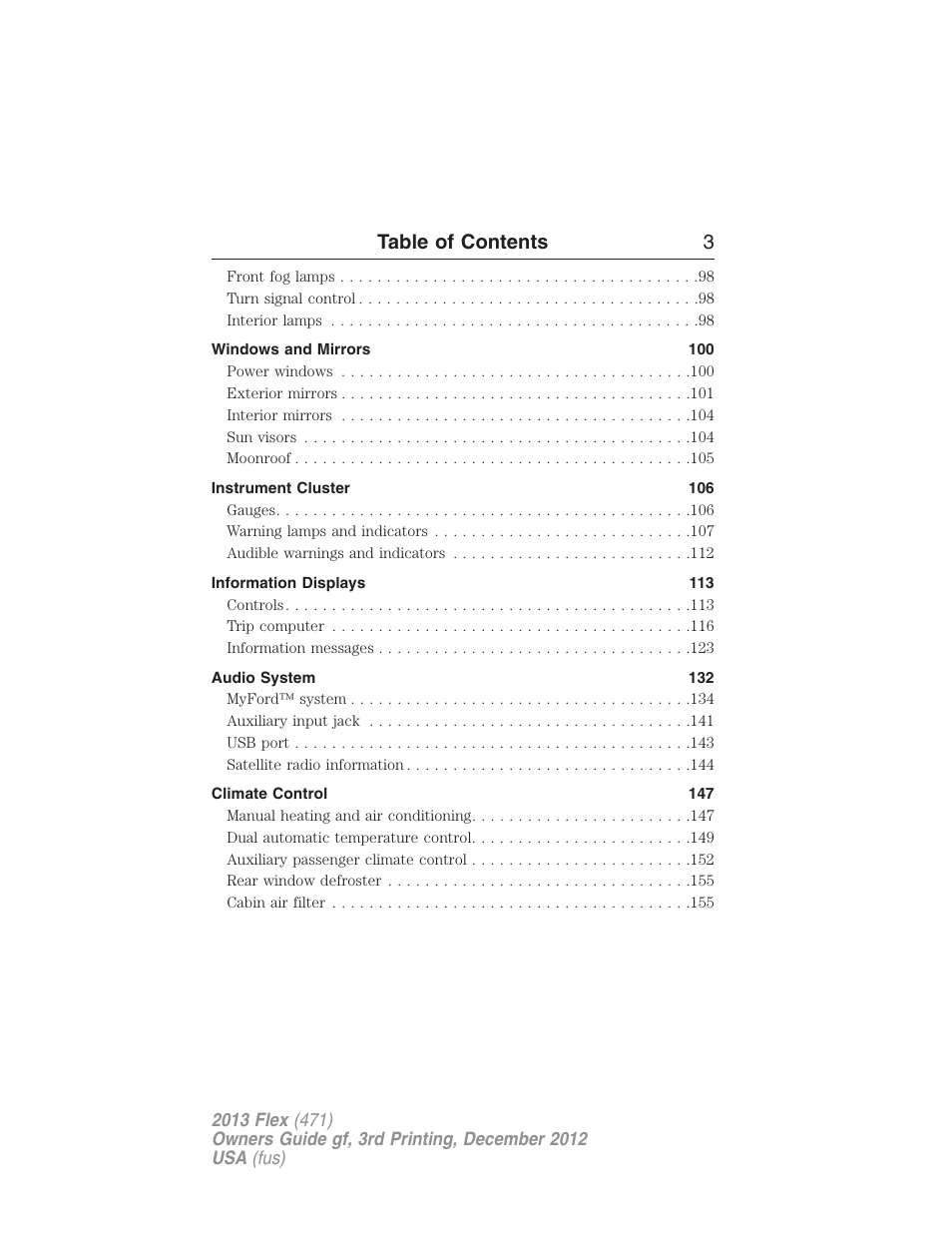 Table of contents 3 | FORD 2013 Flex v.3 User Manual | Page 4 / 547