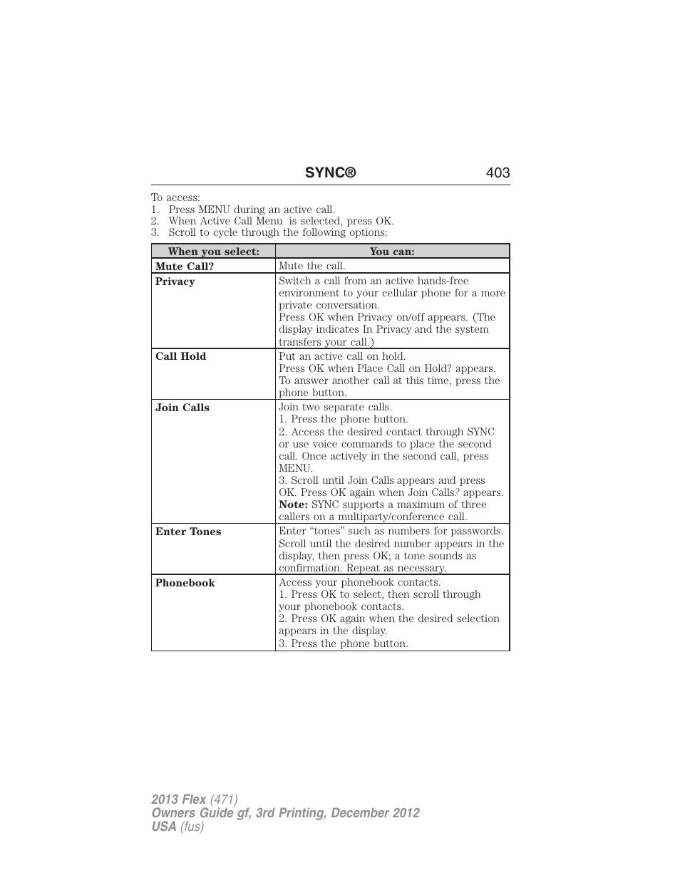 Sync® 403 | FORD 2013 Flex v.3 User Manual | Page 404 / 547