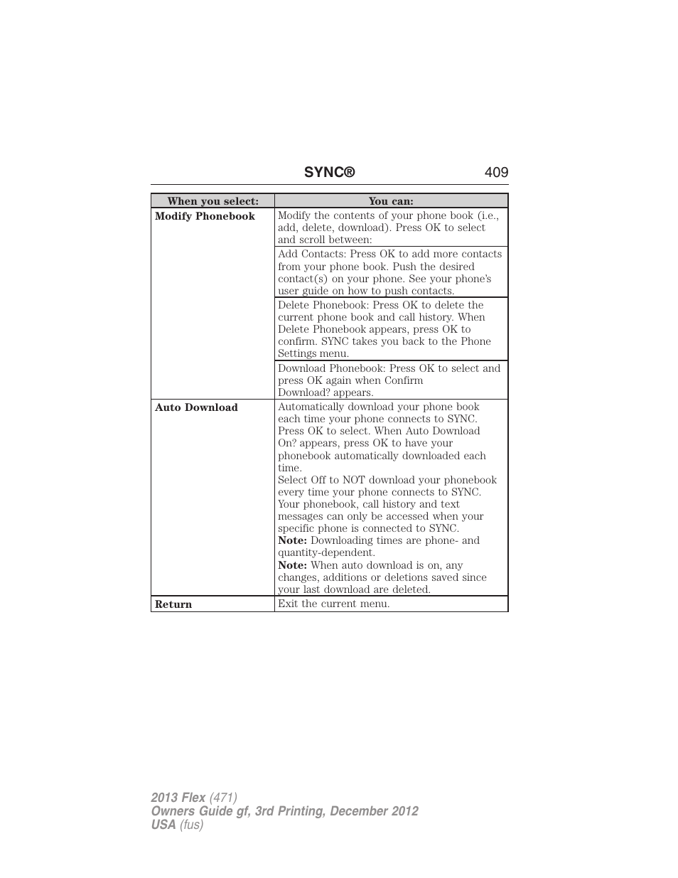 Sync® 409 | FORD 2013 Flex v.3 User Manual | Page 410 / 547