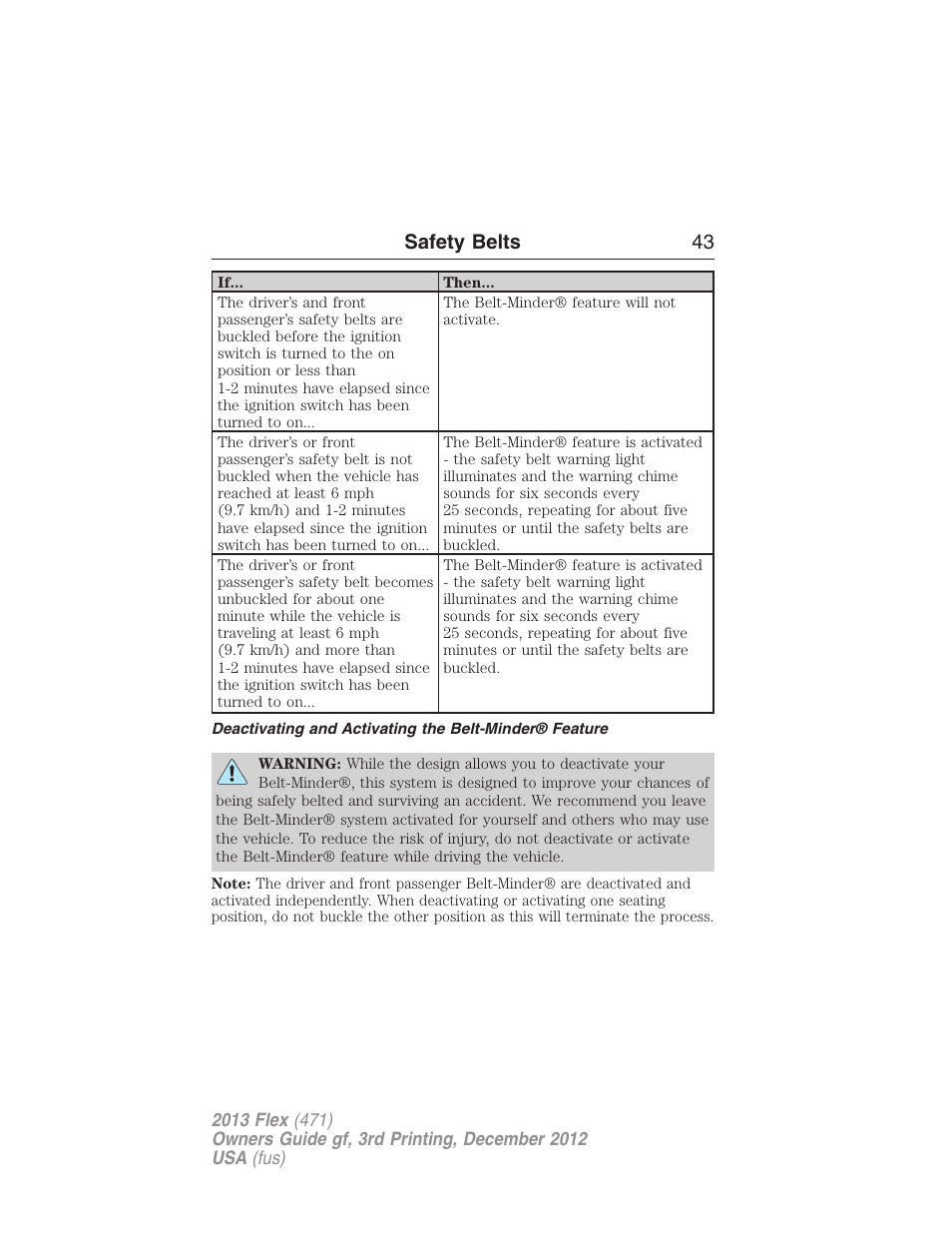 Safety belts 43 | FORD 2013 Flex v.3 User Manual | Page 44 / 547