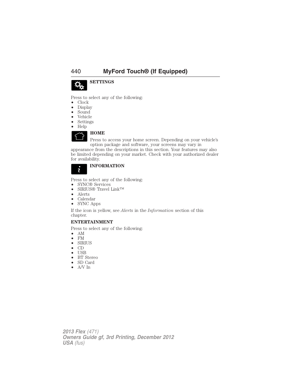 440 myford touch® (if equipped) | FORD 2013 Flex v.3 User Manual | Page 441 / 547
