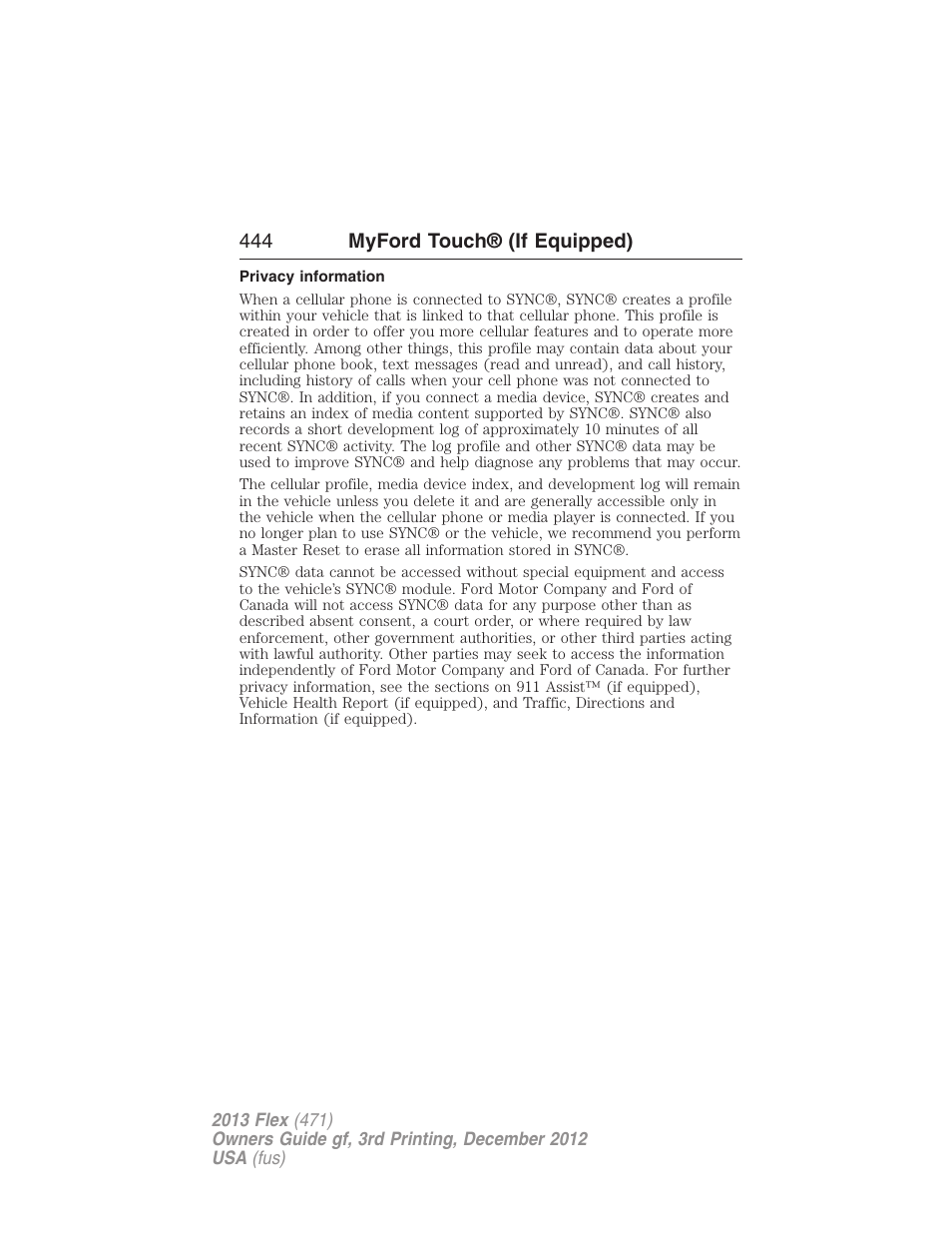 Privacy information | FORD 2013 Flex v.3 User Manual | Page 445 / 547