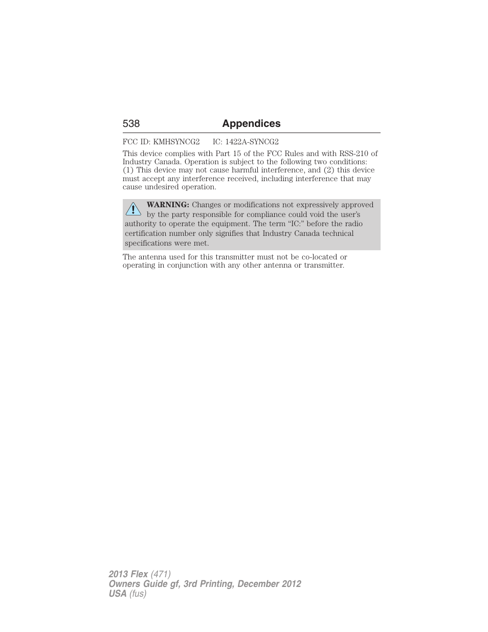 538 appendices | FORD 2013 Flex v.3 User Manual | Page 539 / 547